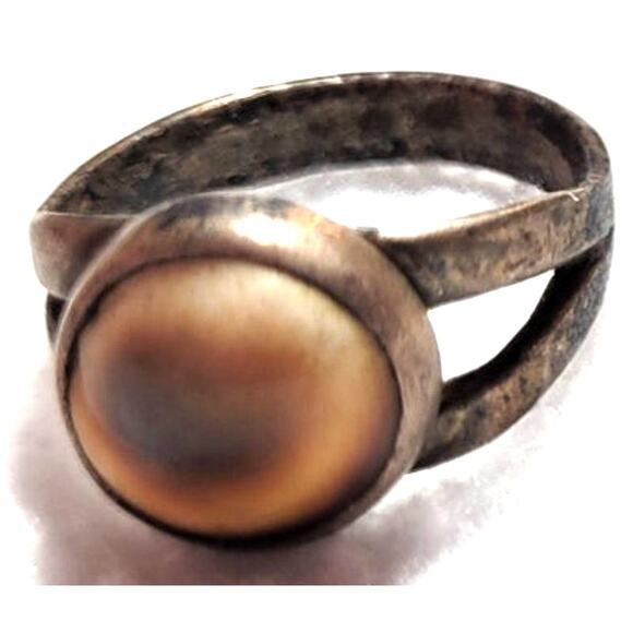 Vtg Operculum Shell Ring Warm Brown Cat’s Eye Shiva Antique Bronze Oval Band 8.5 - Picture 5 of 9